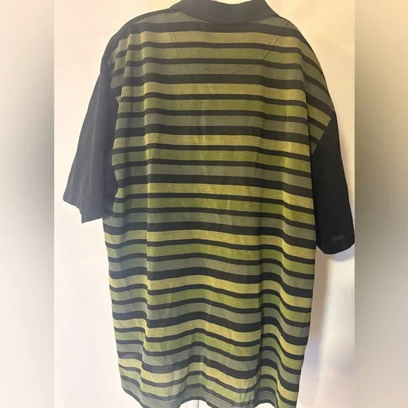 AUREUS Striped Black and Olive Men's Golf Polo Shirt - Picture 2 of 5